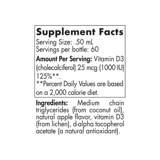 Nordic Naturals Plant-Based Vitamin D3 Liquid 1000iu Apple 30ml