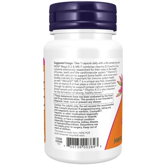 NOW Foods Mega D-3 & MK- Capsules 7 Capsules