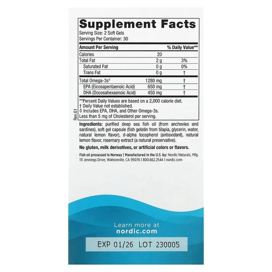 Nordic Naturals Ultimate Omega 1280mg Lemon 60 Softgels