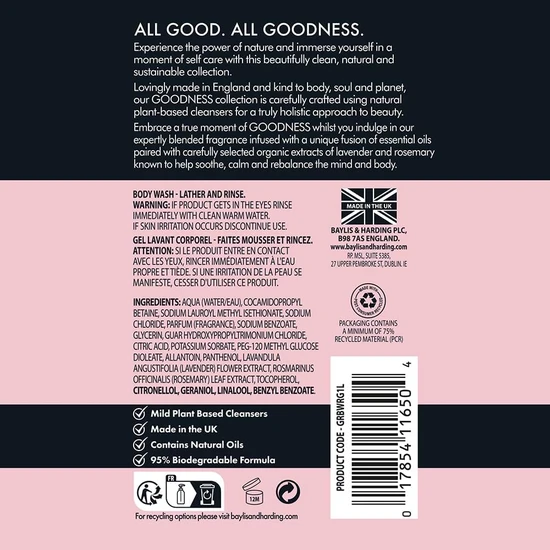 Baylis & Harding Goodness Rose & Geranium Natural Body Wash 1000ml