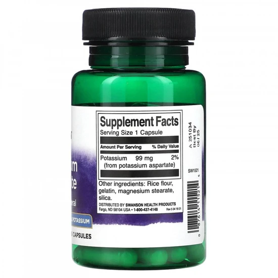 Swanson Potassium Aspartate 99mg Capsules 60 Capsules
