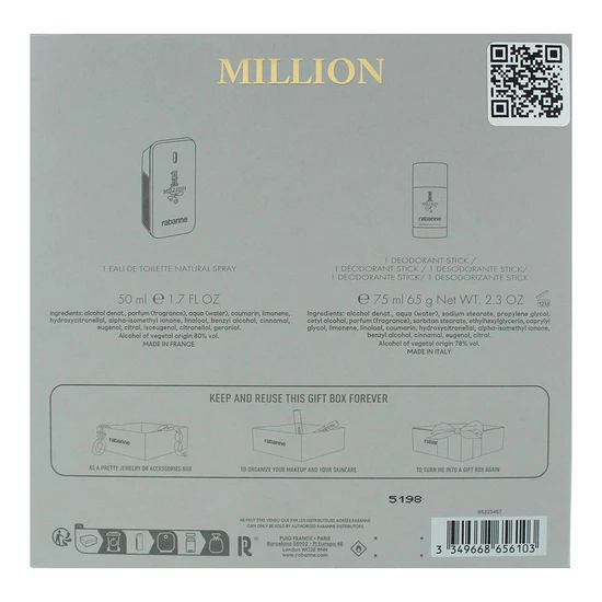 Paco Rabanne 1 Million Eau De Toilette Gift Set 50ml Eau De Toilette + 75ml Deodorant Stick