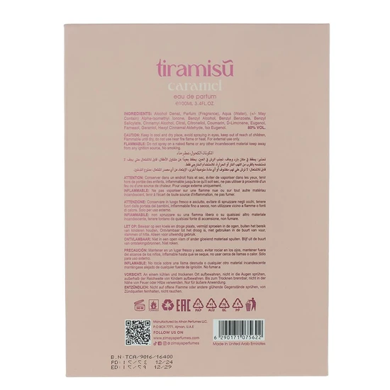 Zimaya Tiramisu Caramel Eau De Parfum 100ml