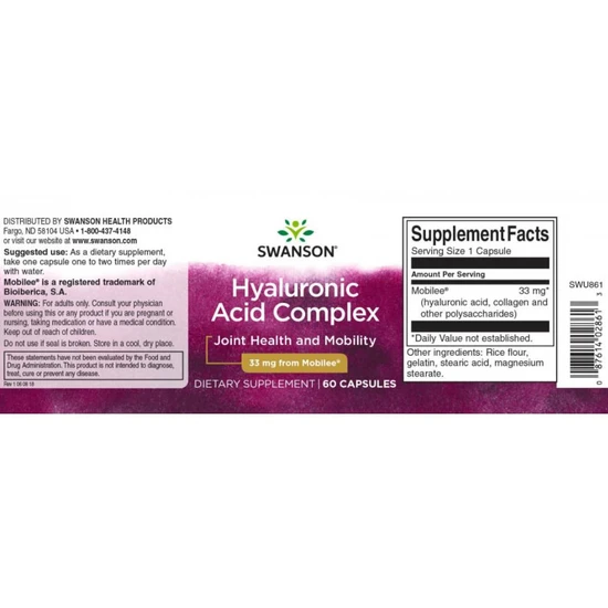 Swanson Hyaluronic Acid Complex 33mg Capsules 60 Capsules