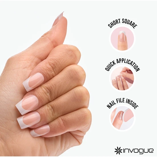 Invogue Classic Short Square French Tip Pack of 24