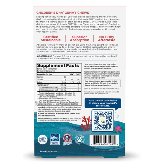 Nordic Naturals Children's DHA 600mg Gummies 30 Gummies