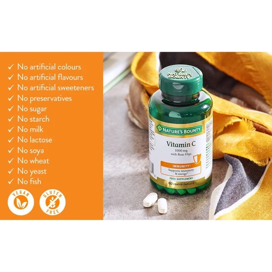 Nature's Bounty Vitamin C 1000mg With Rose Hips Caplets 60 Caplets