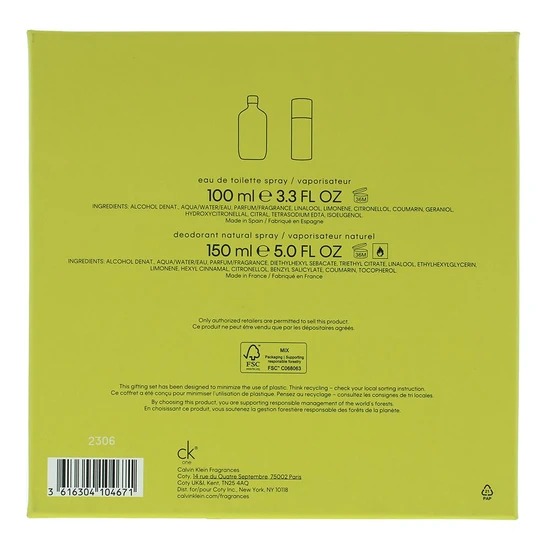 Calvin Klein CK One Eau De Toilette 100ml + Deodorant Spray 150ml Gift Set 100ml