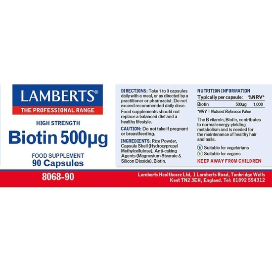 Lamberts Biotin 500ug Capsules 90 Capsules