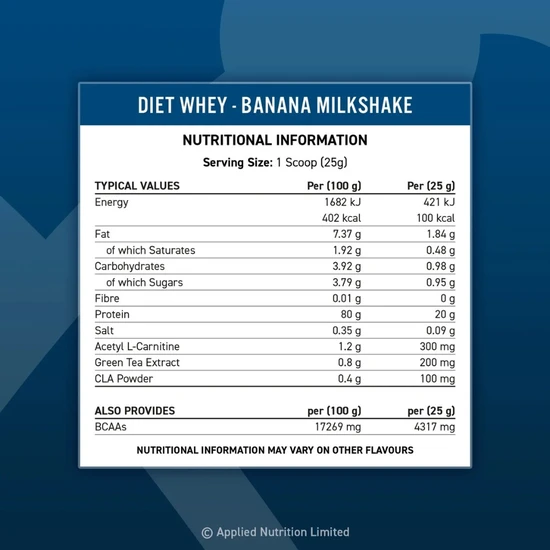 Applied Nutrition Diet Whey Banana Milkshake 1000g