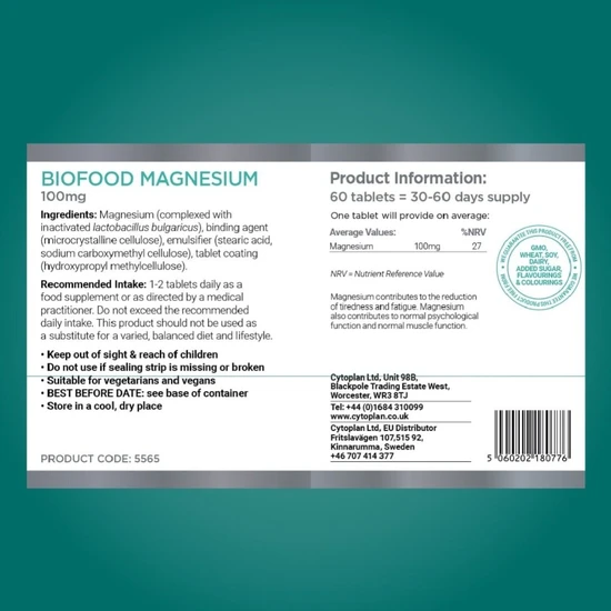 Cytoplan Biofood Magnesium Tablets 100mg, 60 Tablets