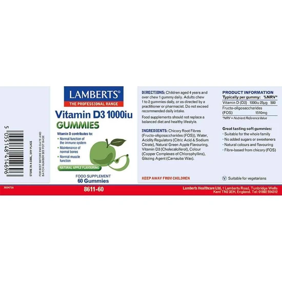 Lamberts Vitamin D3 1000iu Gummies 60 Gummies