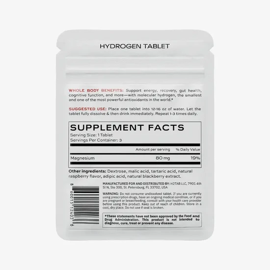 H2Tab Molecular Hydrogen Tablets Raspberry 6 Tablets