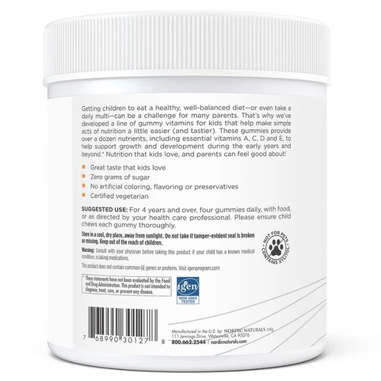 Nordic Naturals Kids Multi Zero Sugar Orange Lemon Gummies 120 Gummies