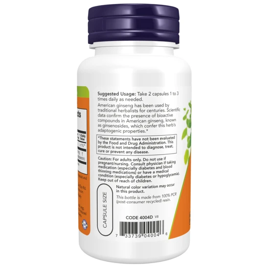 NOW Foods American Ginseng 500mg Capsules 100 Capsules