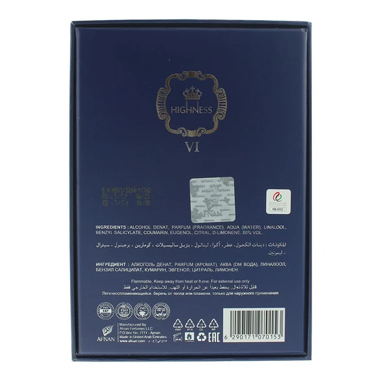 Afnan Highness VI Blue Eau De Parfum 100ml