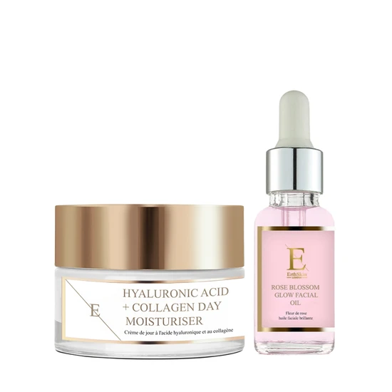 Erth Skin London Rose Blossom Glow Facial Oil + Hyaluronic Acid & Collagen Day Cream 30ml