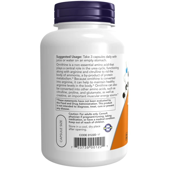 NOW Foods L-Ornithine 500mg Capsules 120 Capsules