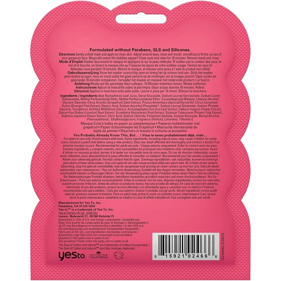 Yes To Grapefruit Vitamin C Bubbling Paper Mask 20ml
